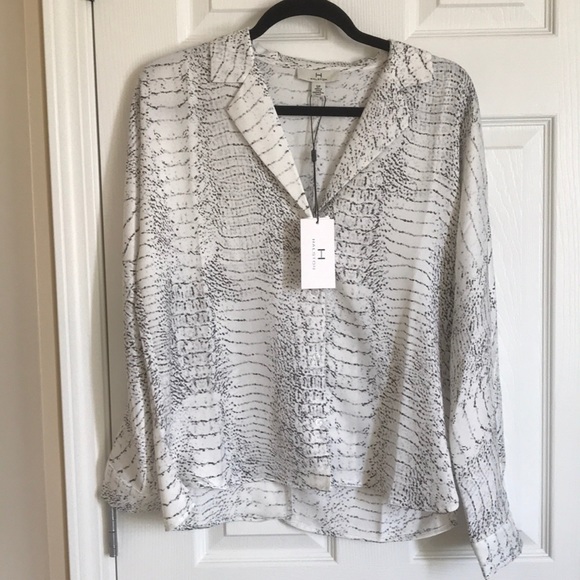 H by Halston Tops - White silky snakeskin printed blouse
